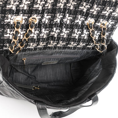 Chanel Glazed Calfskin Quilted Tweed Portobello Tote Black White 5 of 7