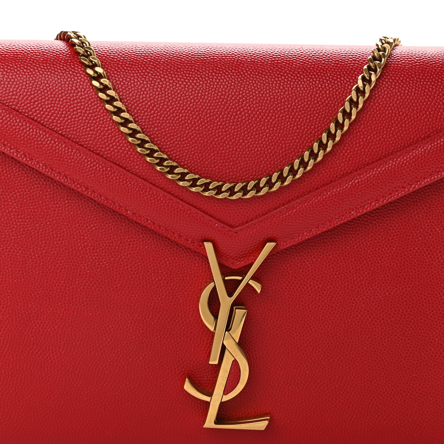 Saint Laurent Grain De Poudre Monogram Cassandra Chain Wallet Red 8 of 12