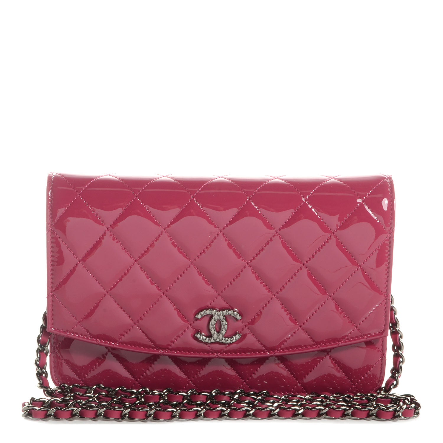 Chanel Patent Quilted Brilliant Wallet On Chain WOC Dark Pink 1 of 8