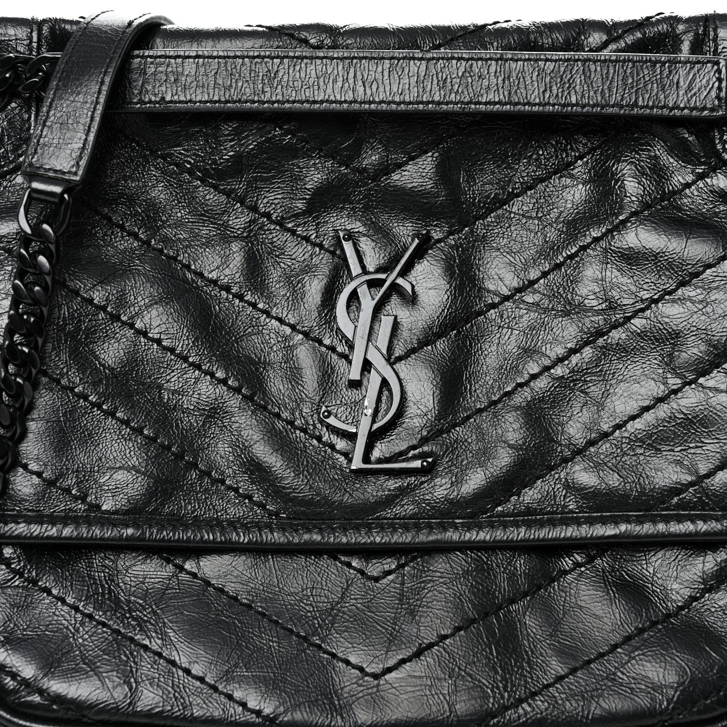 Saint Laurent Crinkled Calfskin Matelasse Monogram Medium Niki Chain Satchel Black 8 of 10