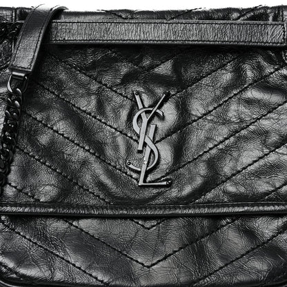 Saint Laurent Crinkled Calfskin Matelasse Monogram Medium Niki Chain Satchel Black 8 of 10