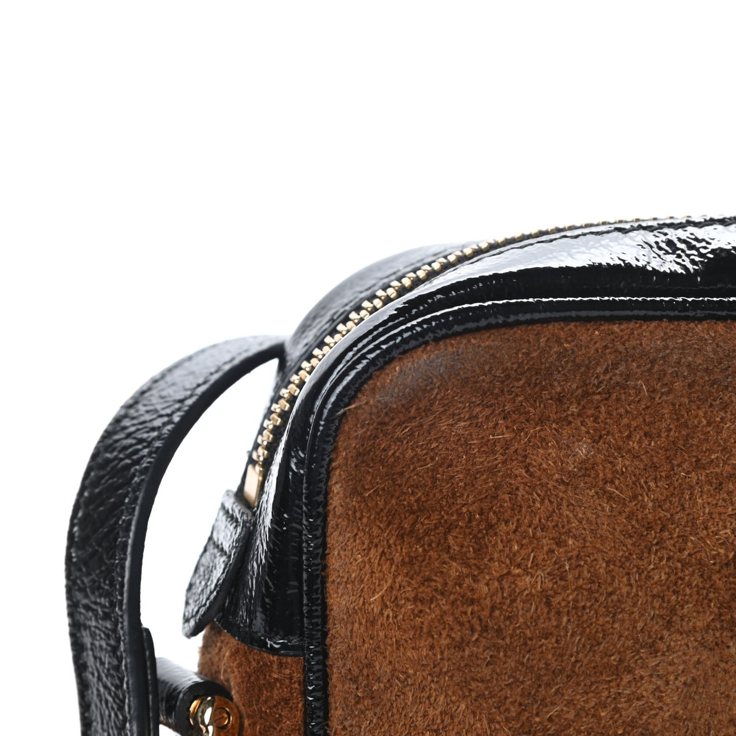 Suede Patent Web Mini Ophidia Shoulder Bag Nocciola Black