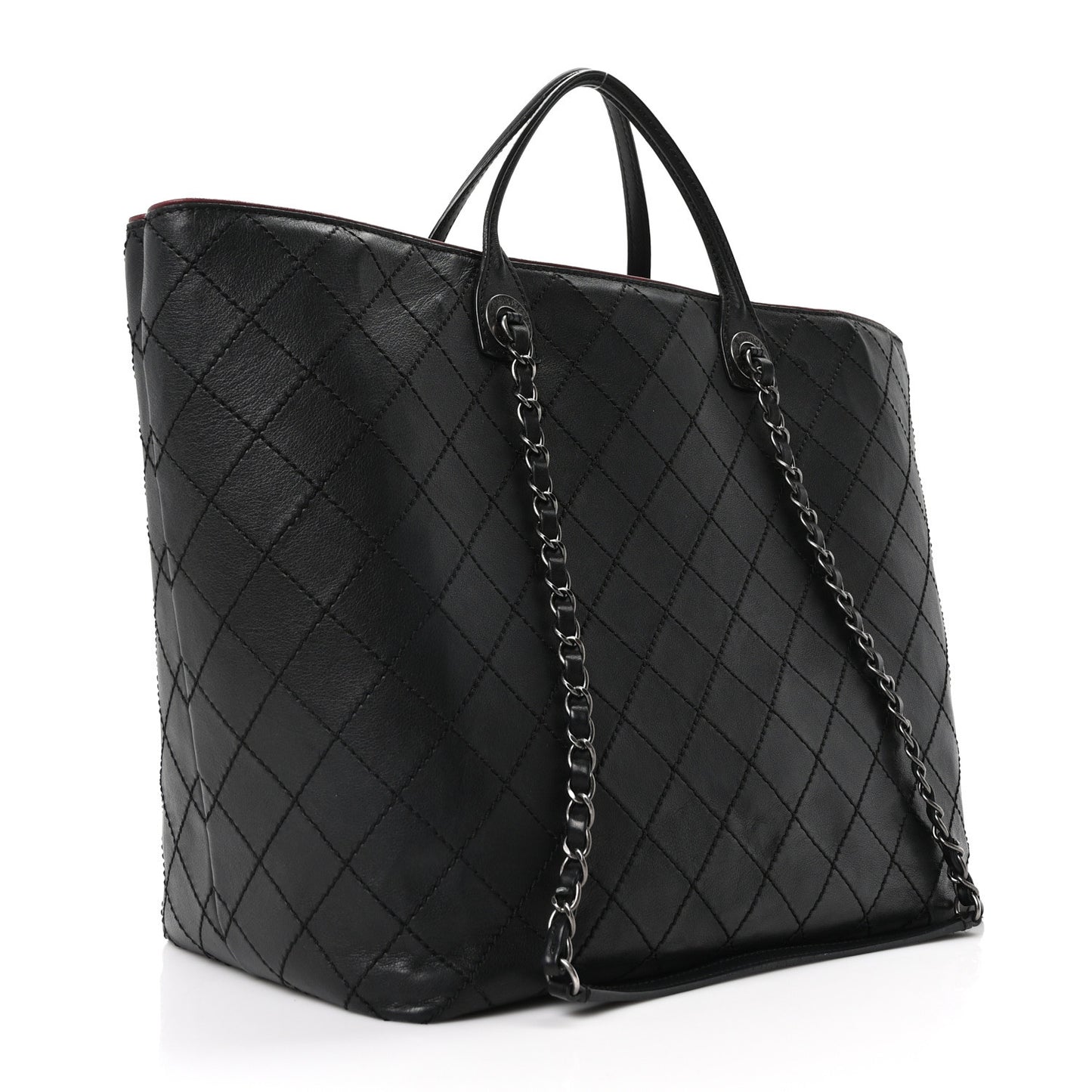 Calfskin Stitched Large Shopping Tote Black