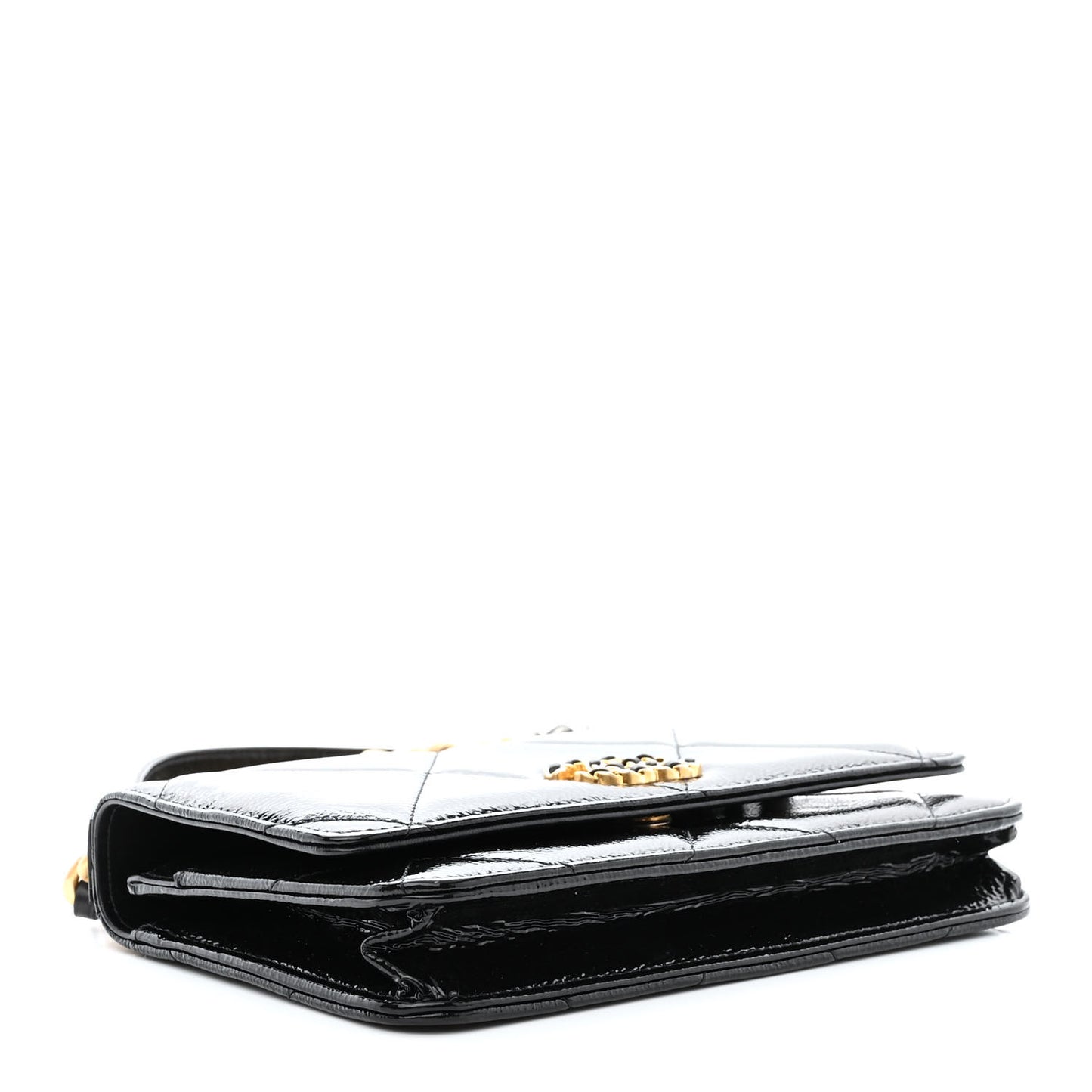 Shiny Crumpled Calfskin Quilted Chanel 19 Wallet On Chain WOC Black
