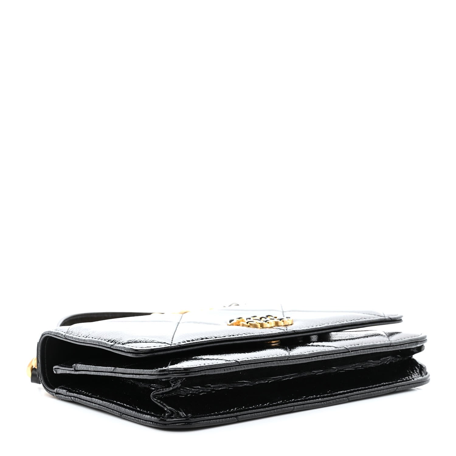 Chanel Shiny Crumpled Calfskin Quilted Chanel 19 Wallet On Chain WOC Black 4 of 14