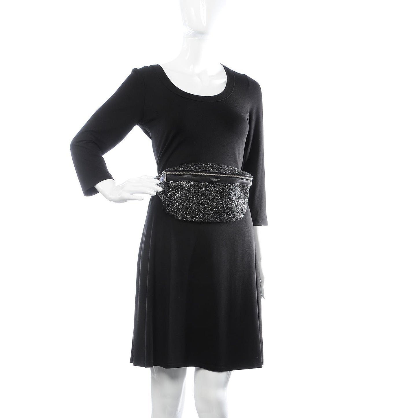 Lambskin Glitter Belt Bag Metallic Black