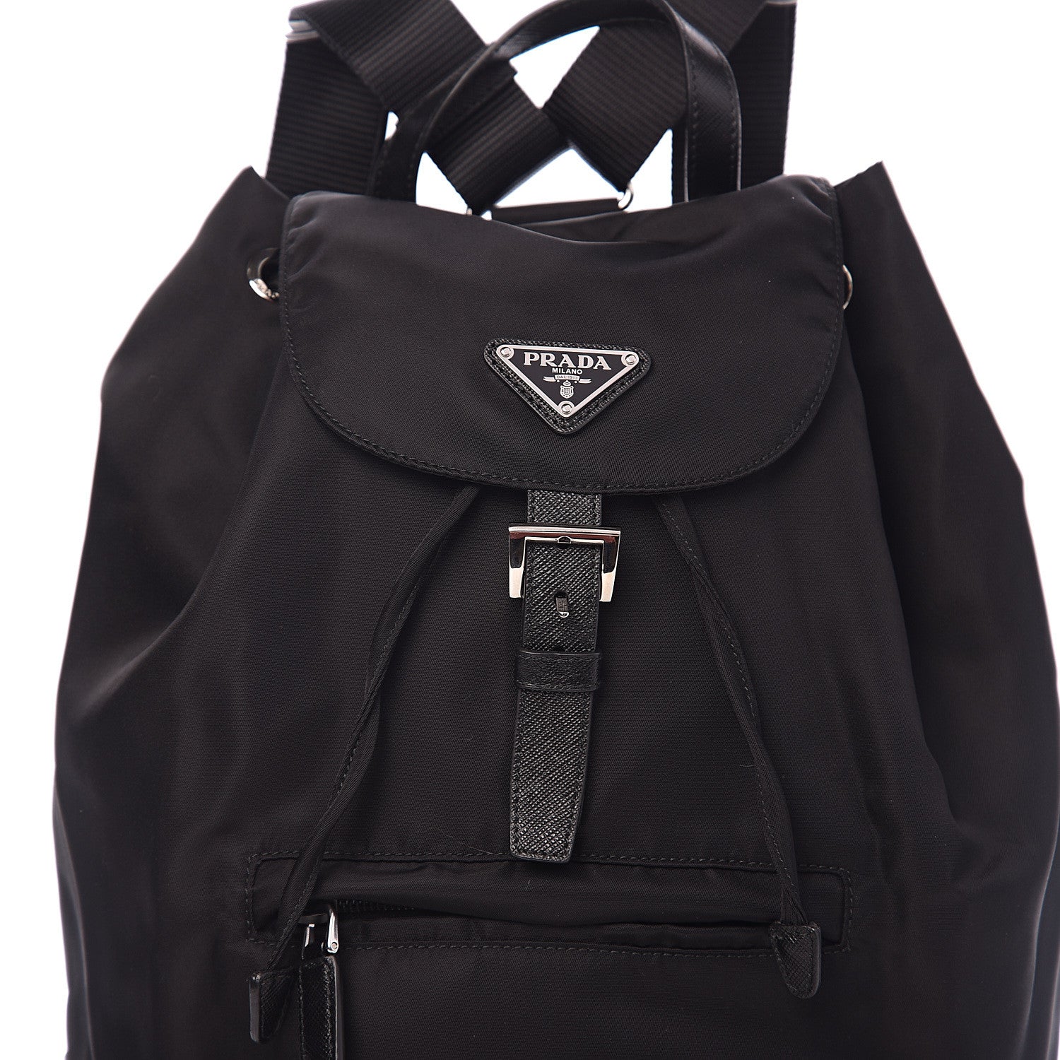 Prada Nylon Vela Saffiano Medium Cinch Backpack Black 8 of 9