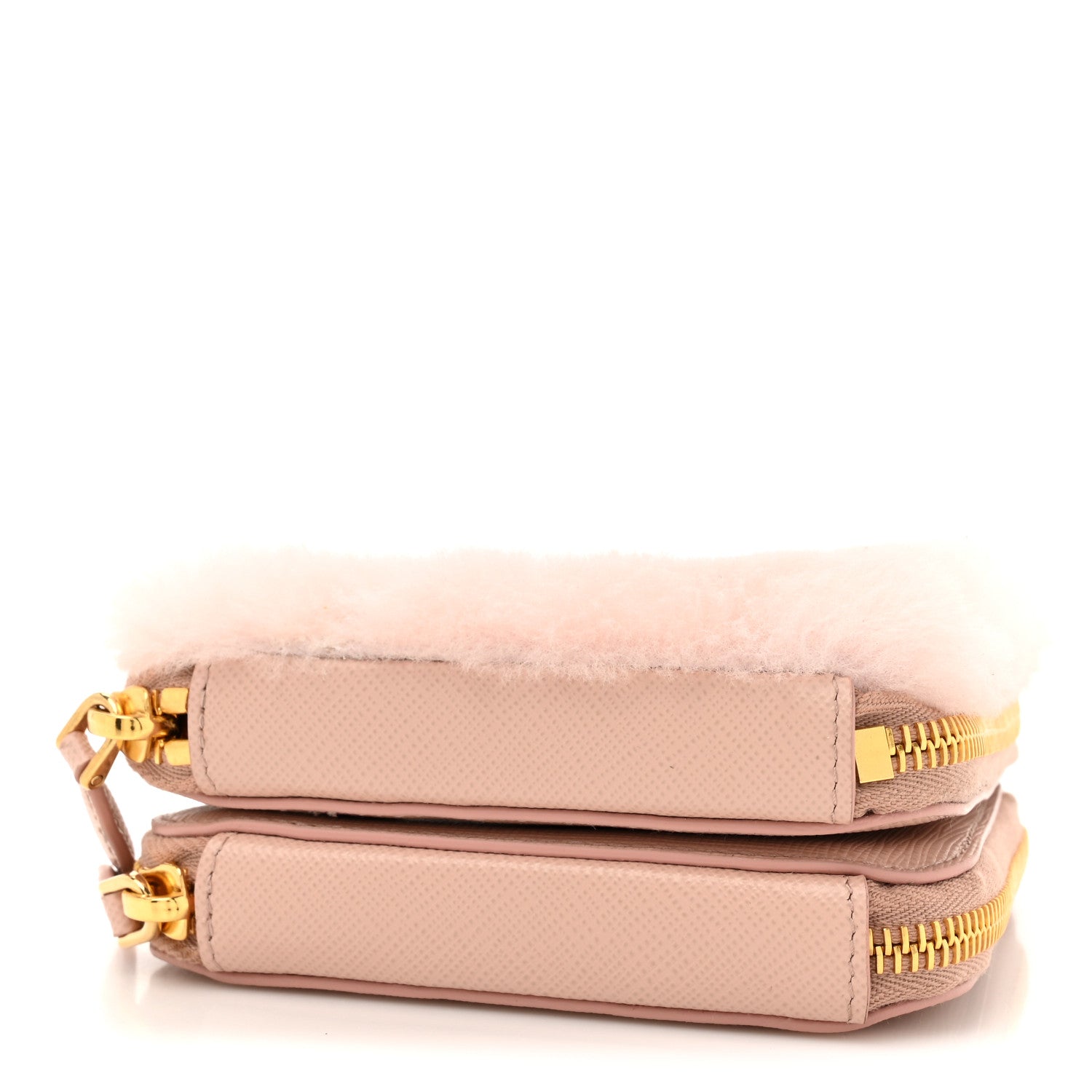 Prada Saffiano Shearling Triangle Mini Pouch Orchidea 4 of 12