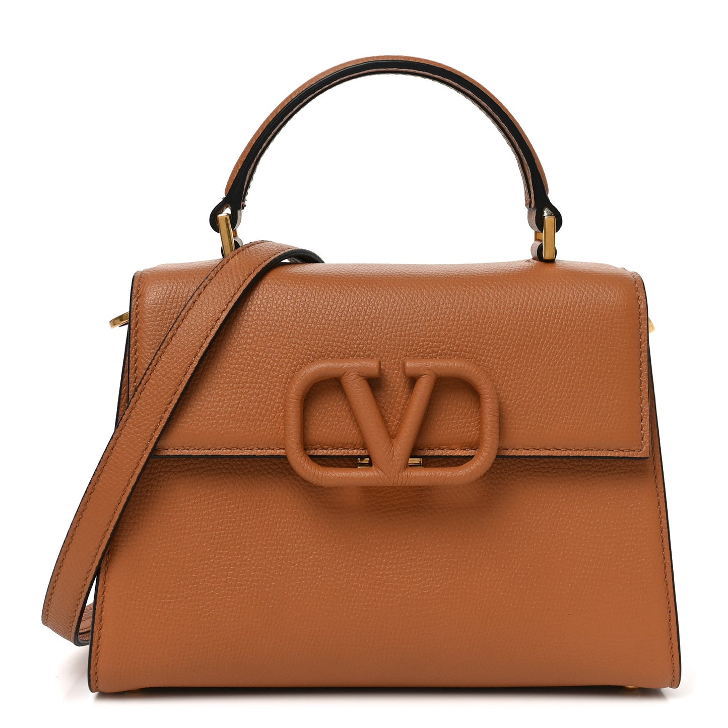 Grainy Calfskin Small VSling Top Handle Bag Almond Beige