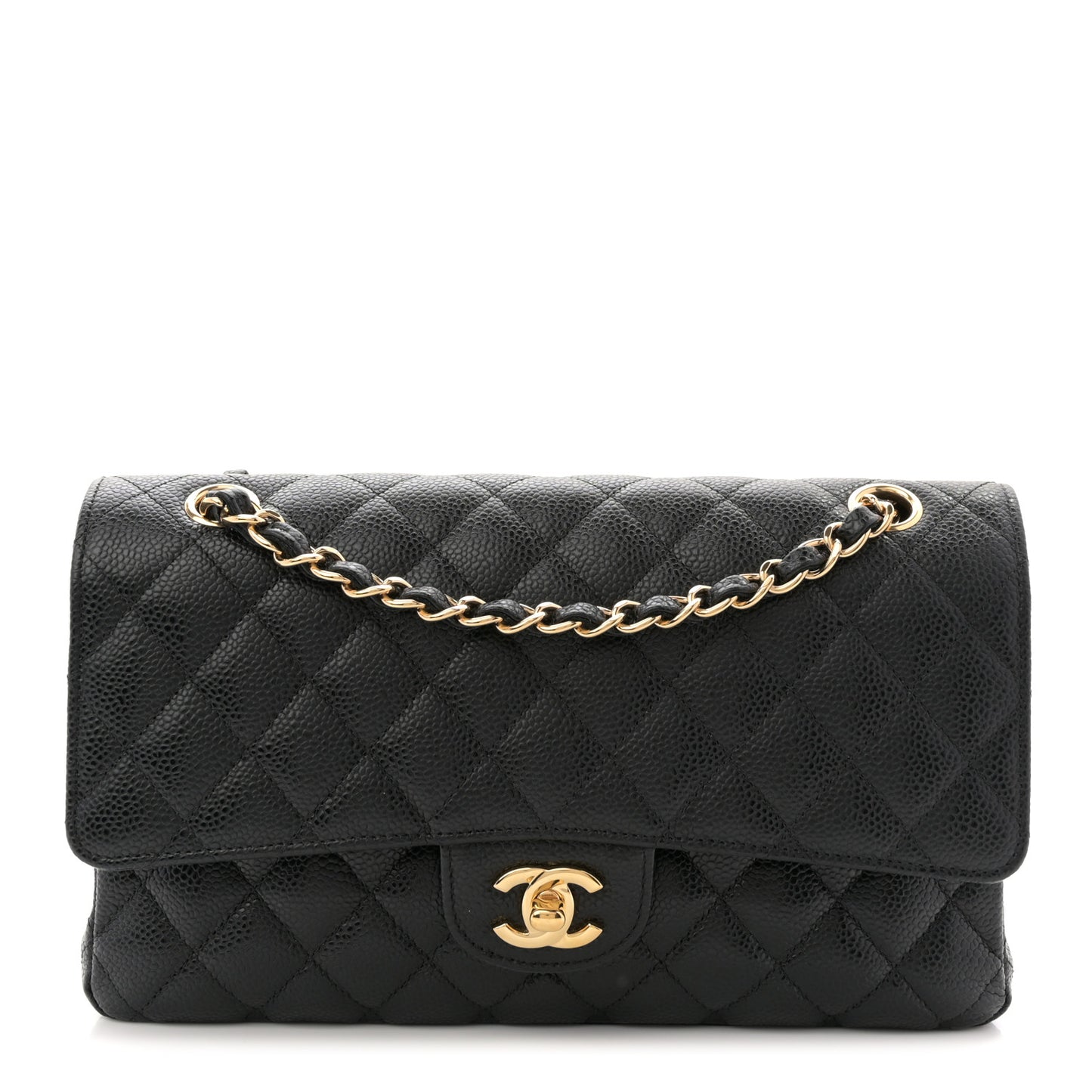 Caviar Quilted Medium Double Flap Black