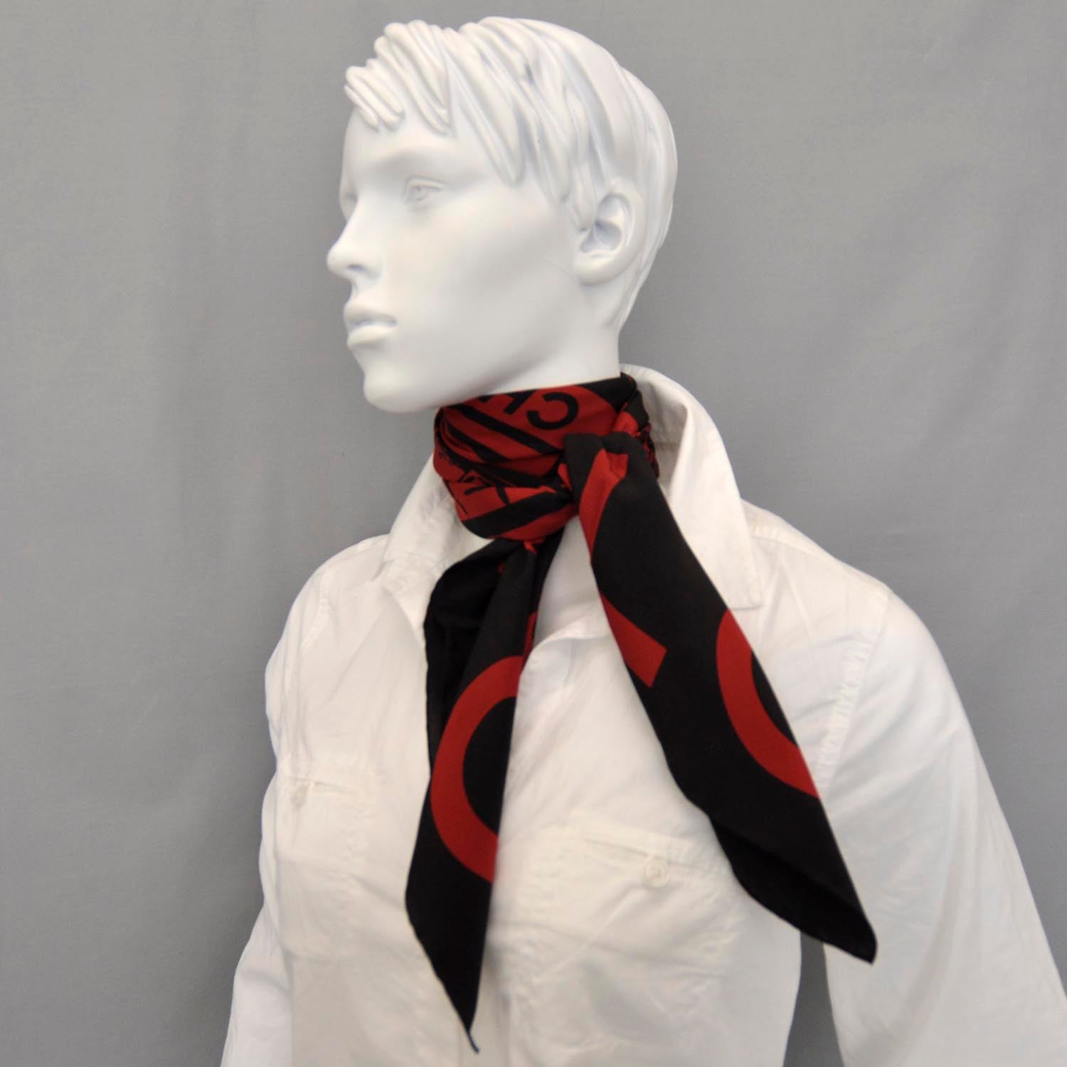 Chanel Silk Boutique Scarf Black Red 4 of 4