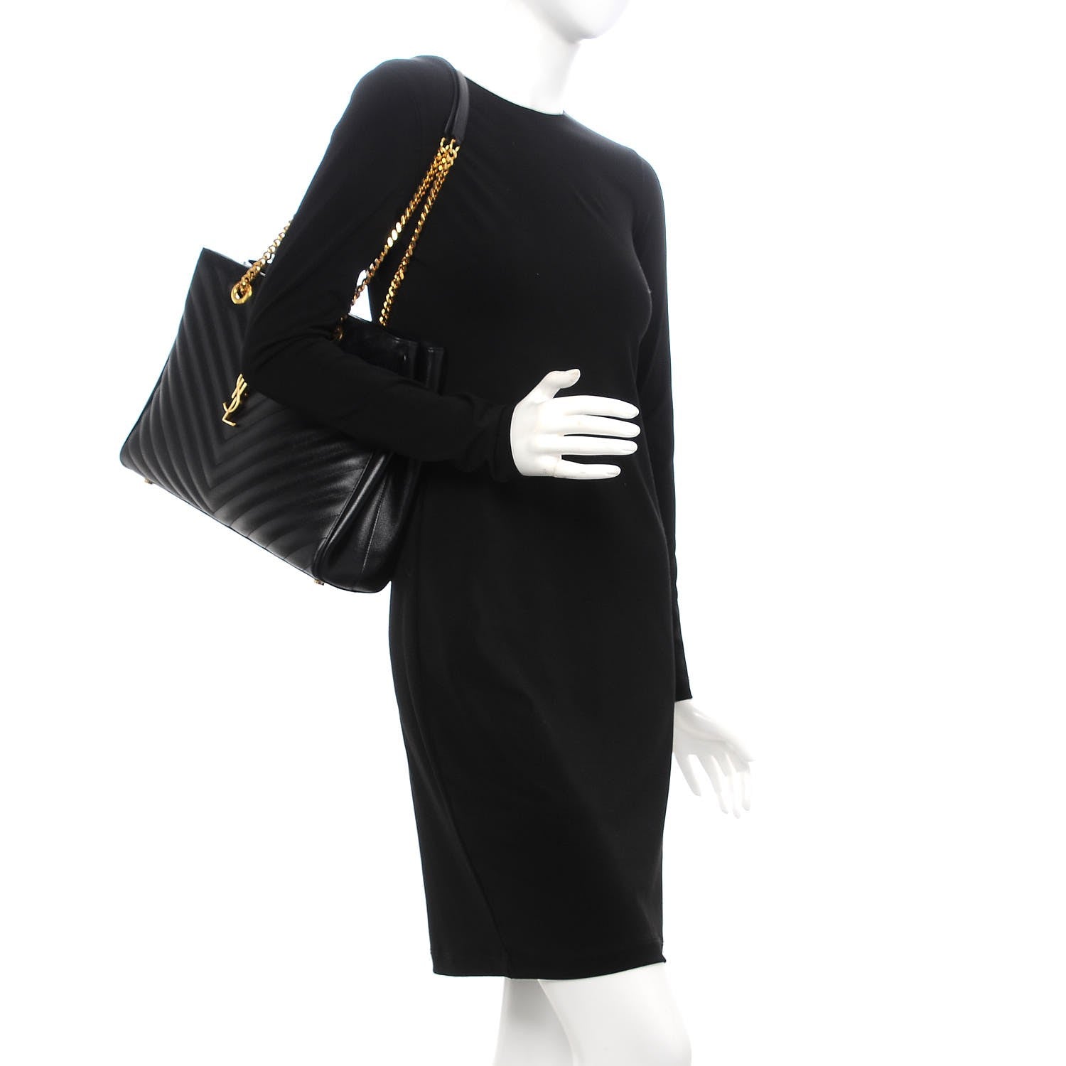 Saint Laurent Grain De Poudre Matelasse Chevron Monogram Shopping Bag Black 2 of 10
