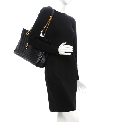 Saint Laurent Grain De Poudre Matelasse Chevron Monogram Shopping Bag Black 2 of 10