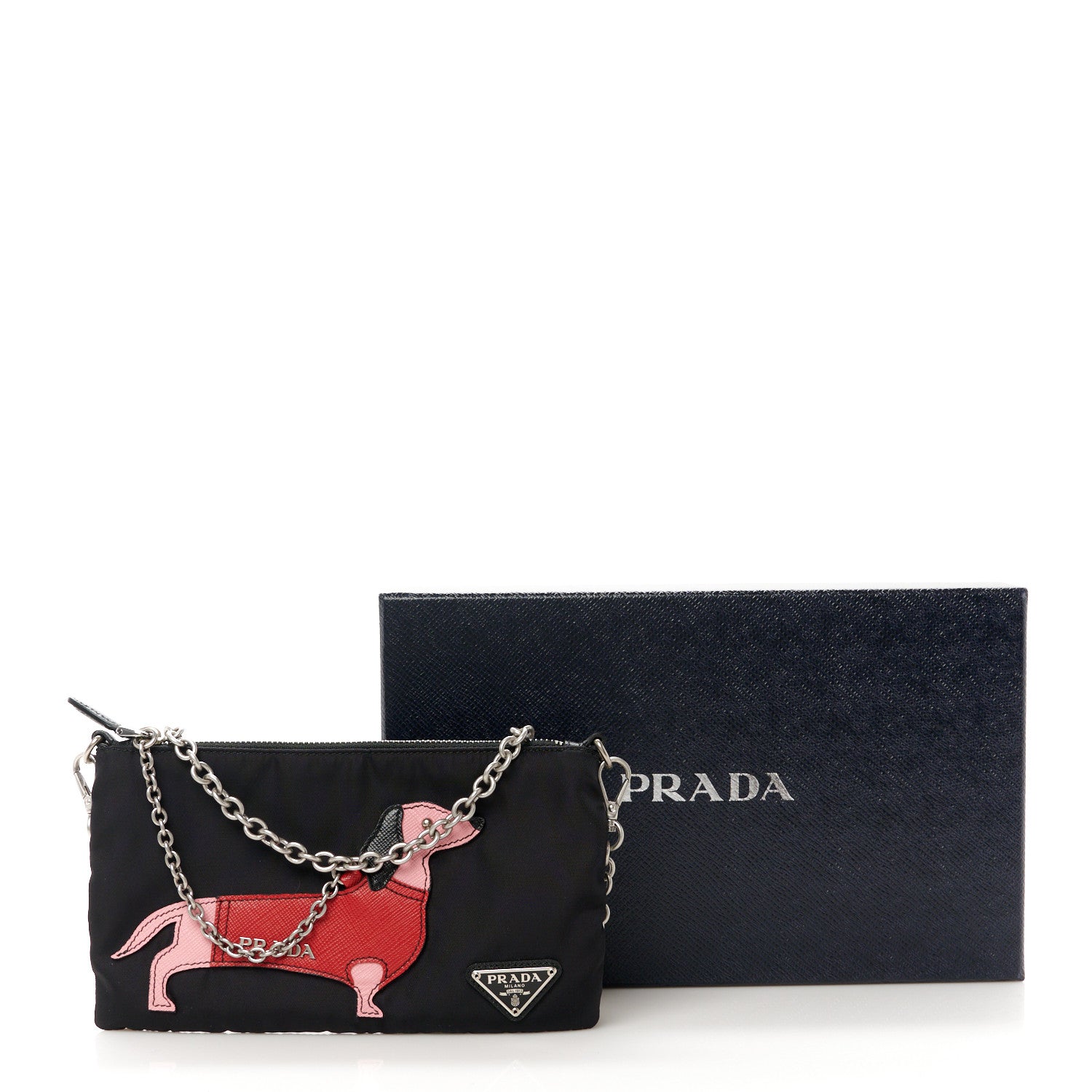 Prada Tessuto Nylon Dog Chain Pouch Black 10 of 10