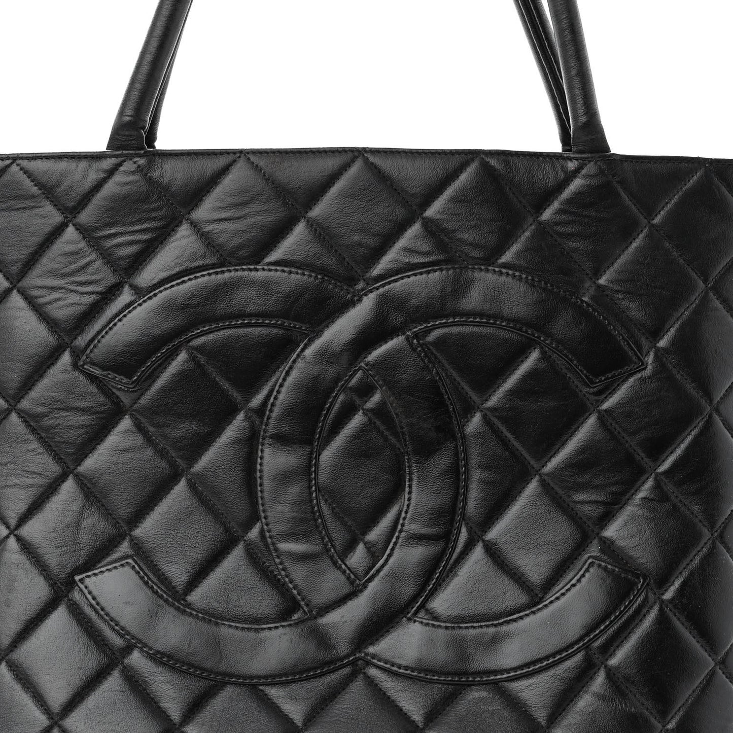 Lambskin Quilted Medallion Tote Black