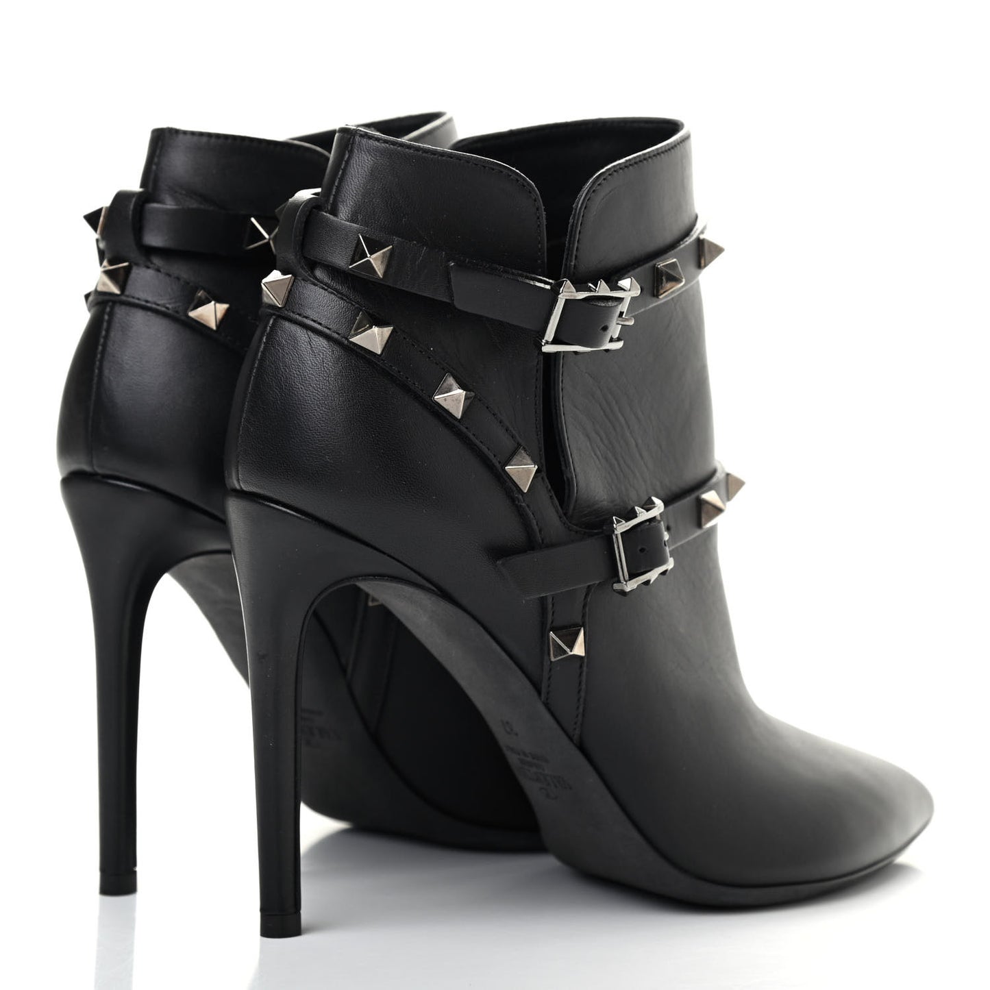 Calfskin Rockstud Double Buckle 100mm Ankle Boots 37 Black