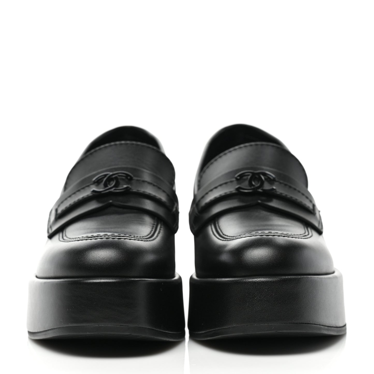 Calfskin CC Platform Loafers 35 Black