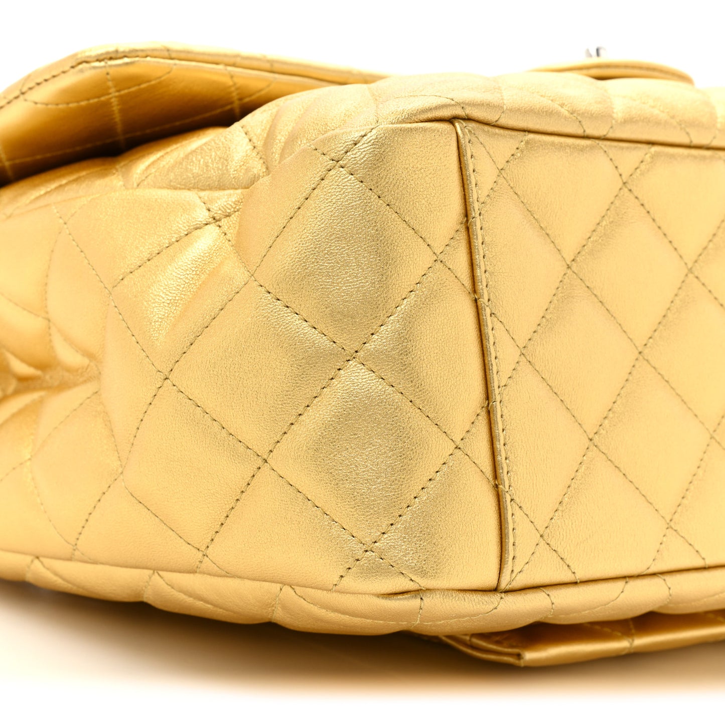 Metallic Calfskin Quilted Small XXL Travel Flap Bag Gold