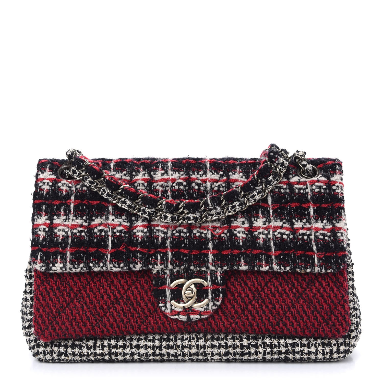Chanel Tweed Quilted Medium Single Flap Red Black White 1 of 9
