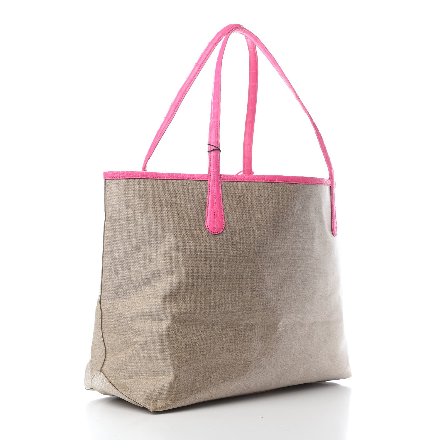 Nancy Gonzalez Coated Linen Crocodile Medium Erica Shopper Tote Pink 3 of 9