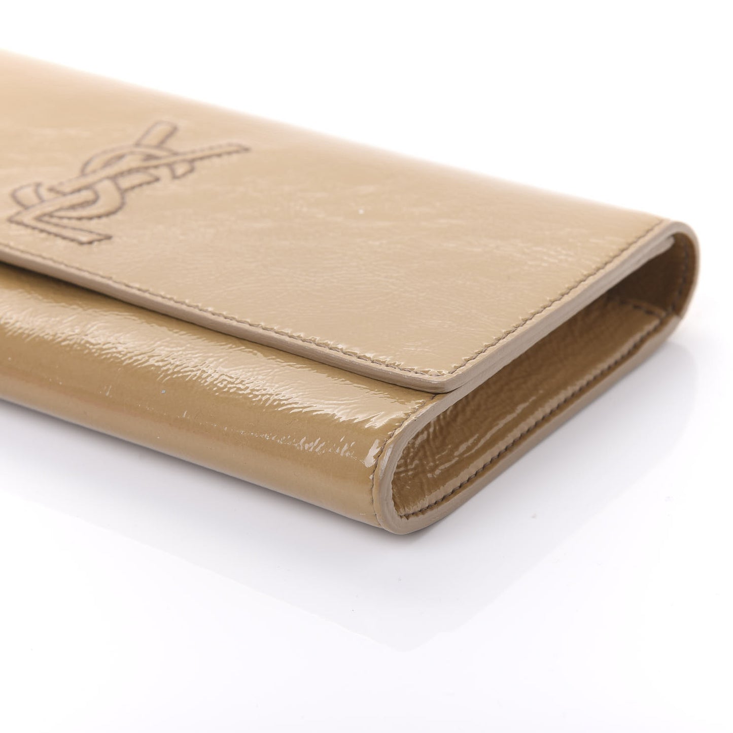 Textured Patent Calfskin Monogram Large Belle De Jour Clutch Beige