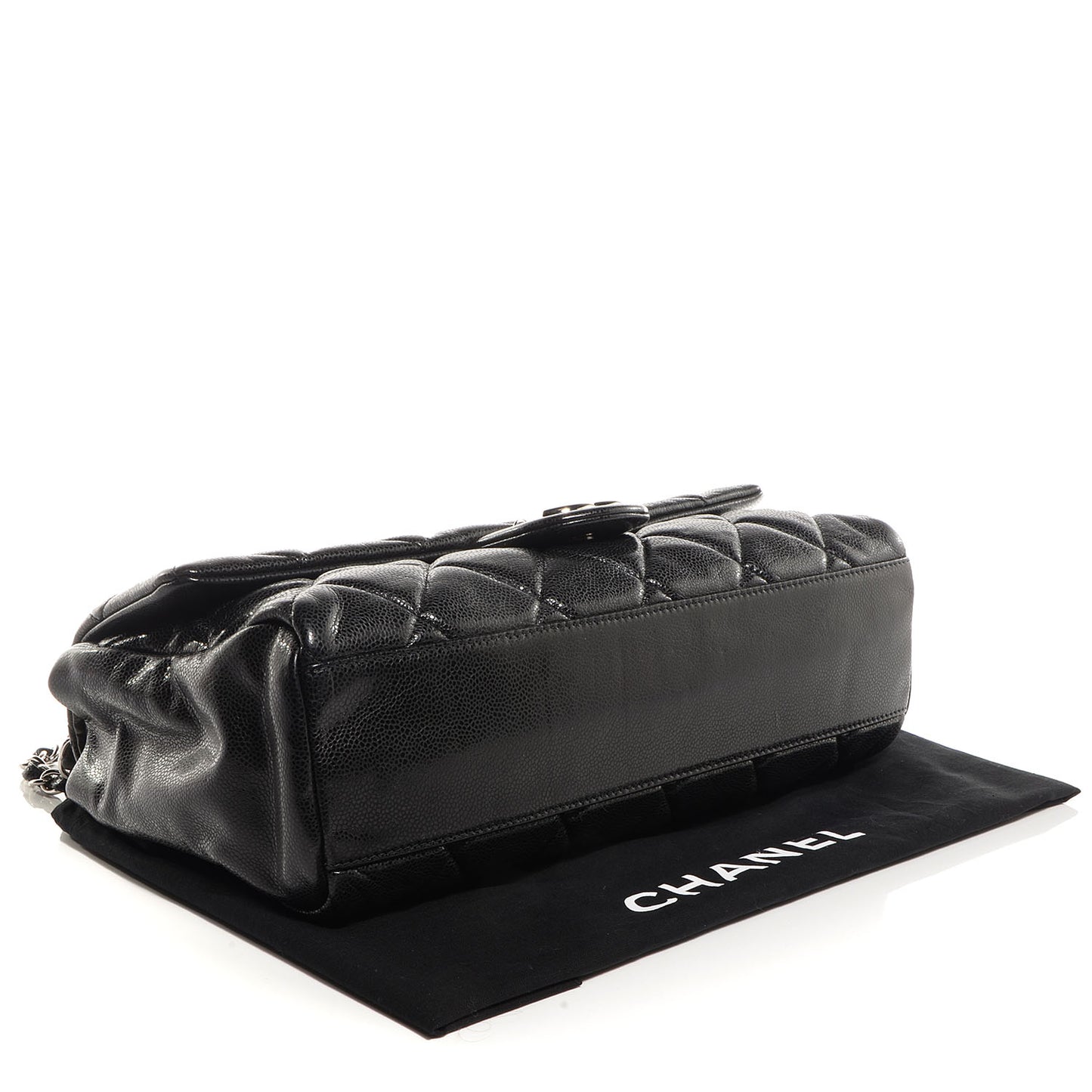 Glazed Caviar Medium Nature Flap Bag Black