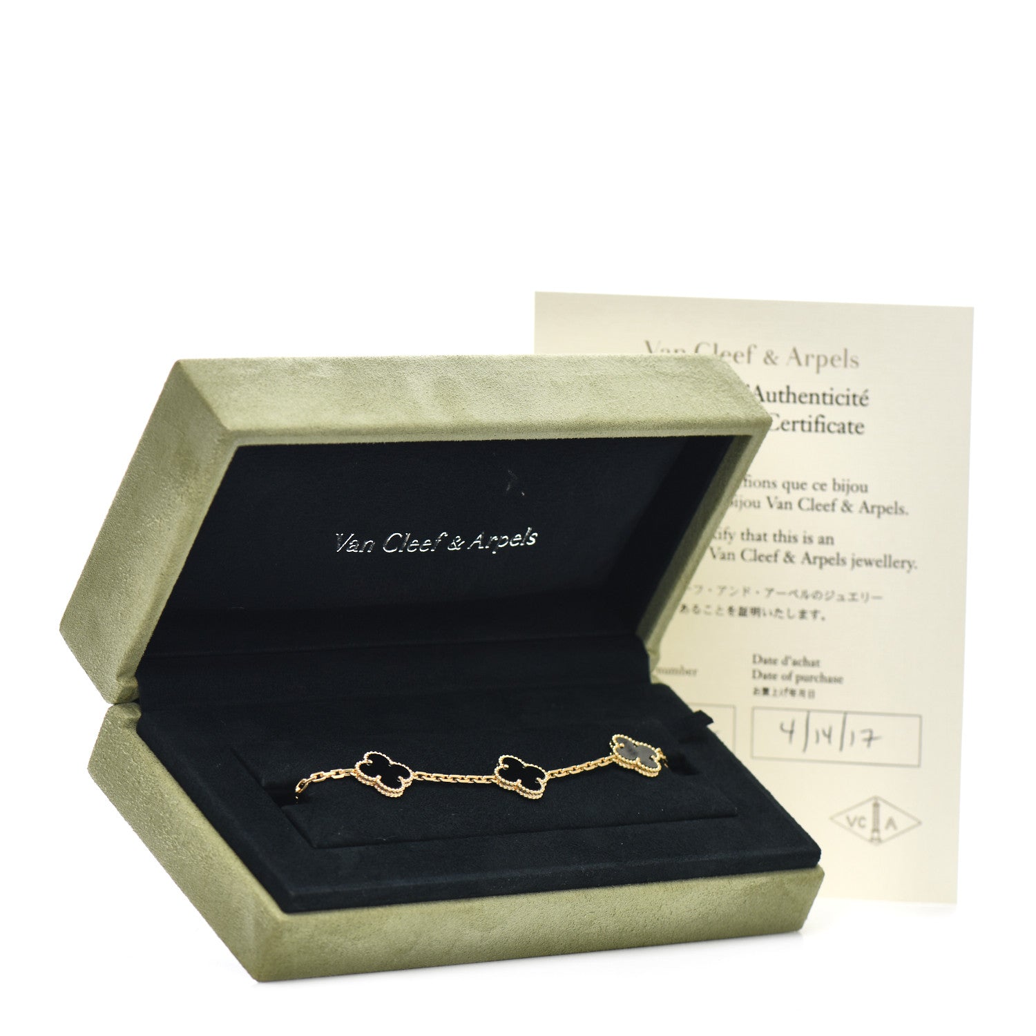 Van Cleef & Arpels 18K Yellow Gold Black Onyx 5 Motifs Vintage Alhambra Bracelet 4 of 4