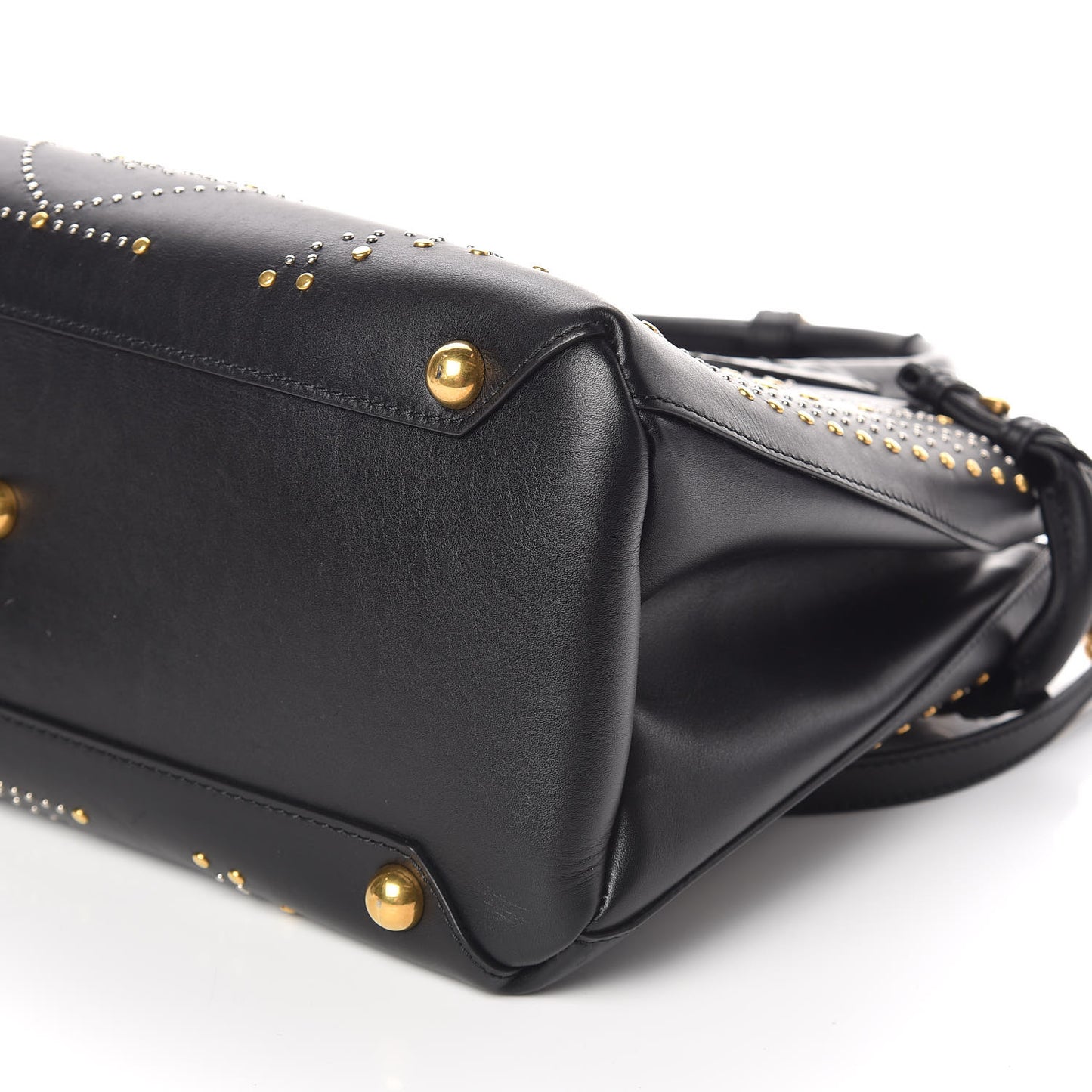 Smooth Calfskin Riveted Medium Banner Tote Black