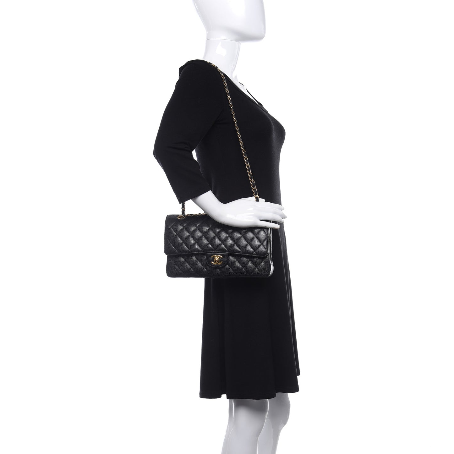 Caviar Quilted Medium Double Flap Black