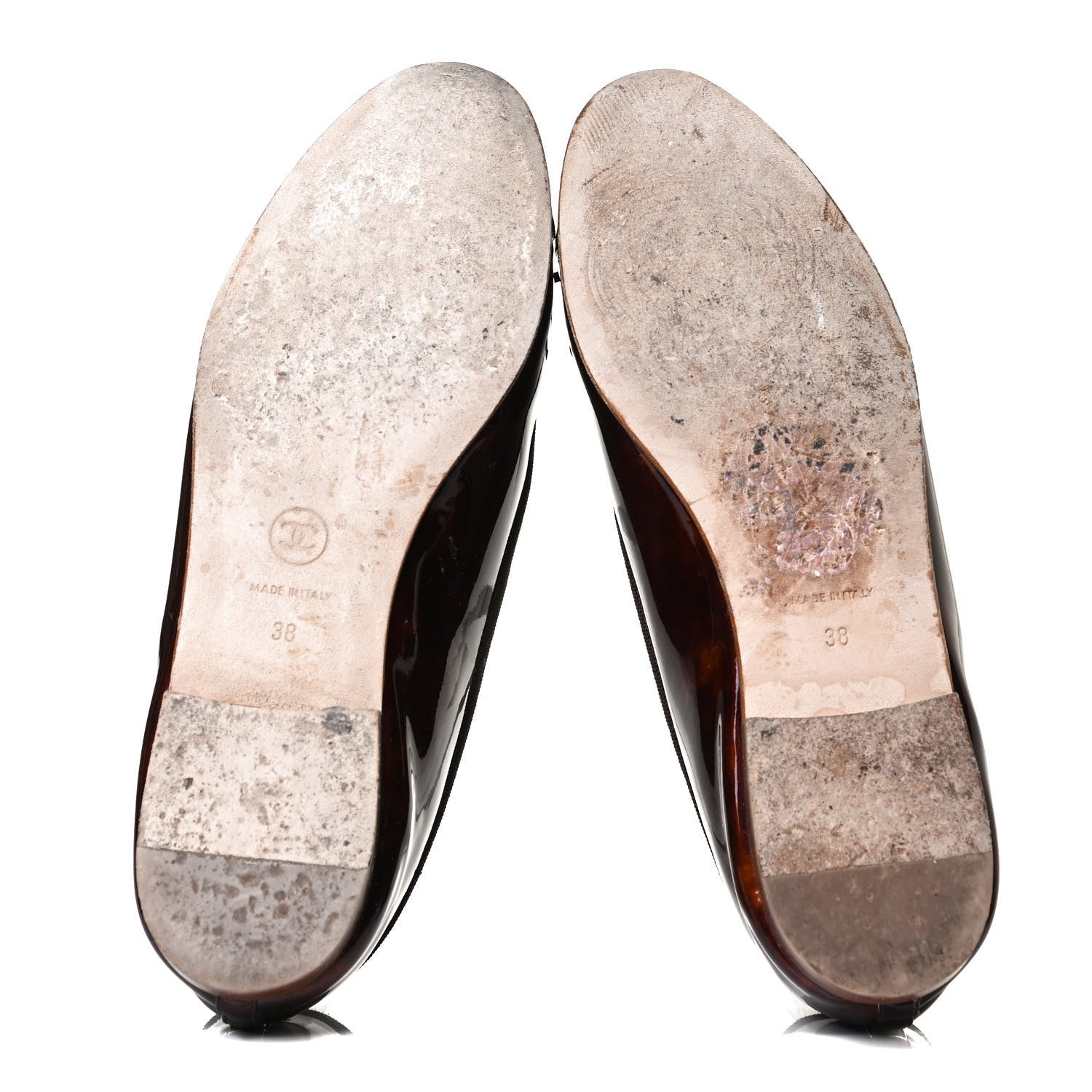 Chanel Patent Tortoise CC Cap Toe Ballerina Flats 38 Brown 7 of 12
