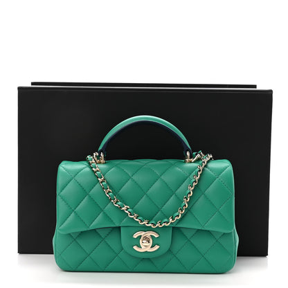 Chanel Lambskin Quilted Bi-Color Mini Top Handle Rectangular Flap Green Dark Blue 11 of 11