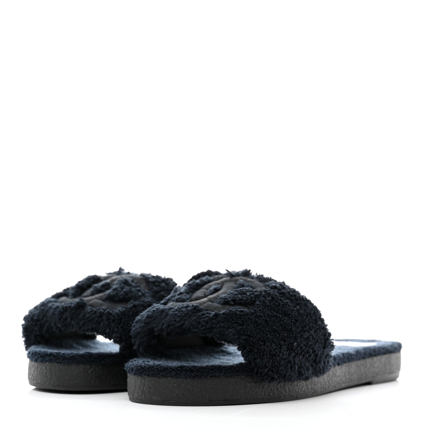 Chanel Terry CC Flat Mules Sandals 40 Navy 3 of 9