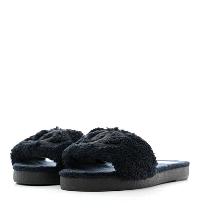 Chanel Terry CC Flat Mules Sandals 40 Navy 3 of 9
