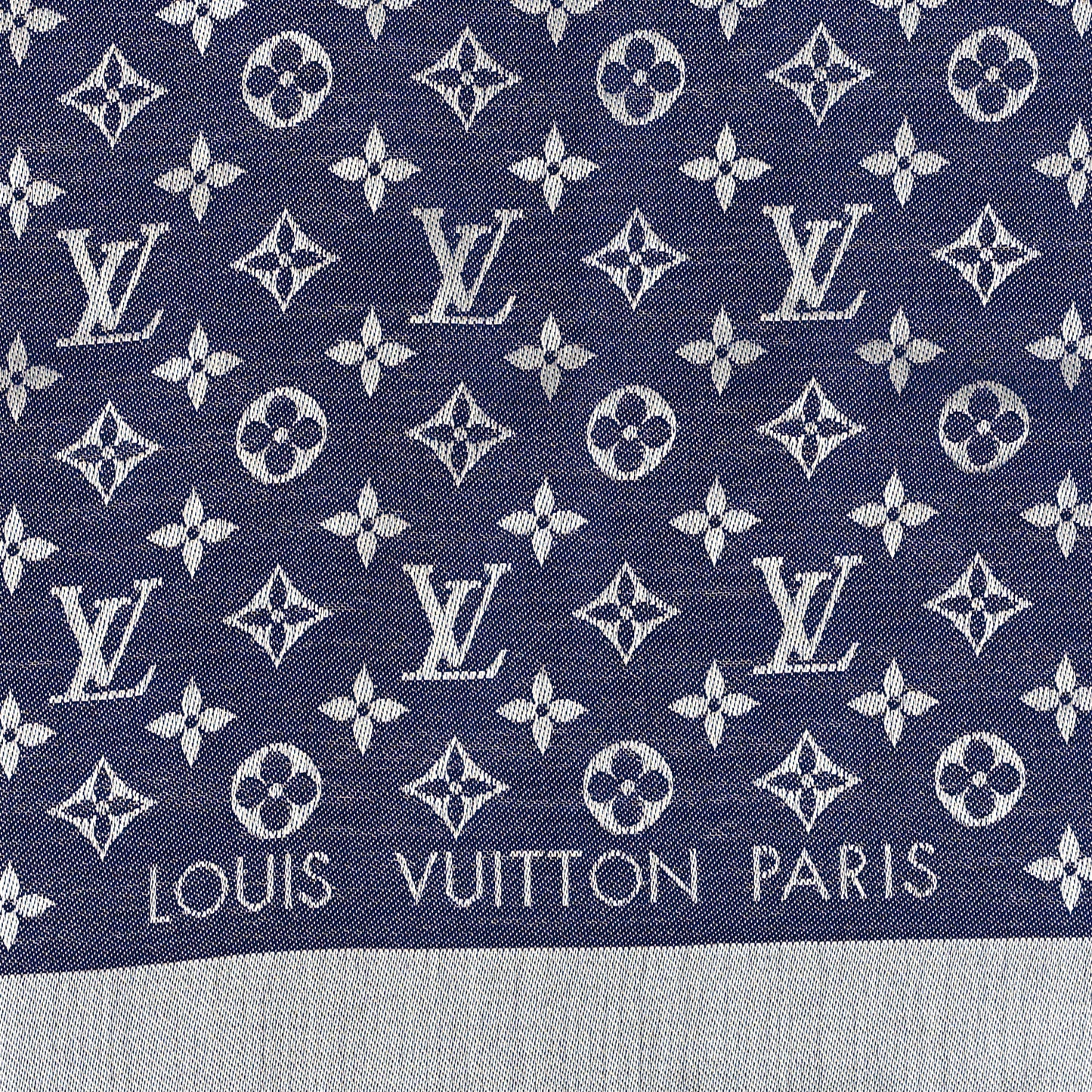 Silk Wool Monogram Denim Shawl Blue