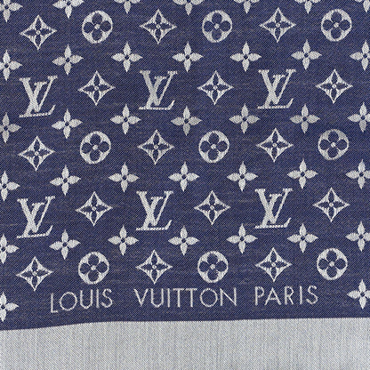 Louis Vuitton Silk Wool Monogram Denim Shawl Blue 2 of 3
