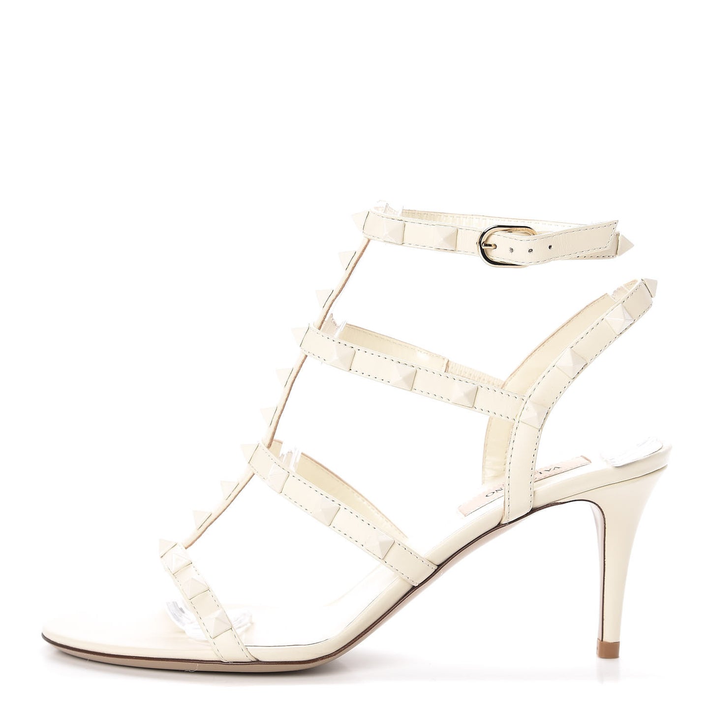 Calfskin Lacquered Monochrome Rockstud Gladiator 70mm Sandals 37 Ivory