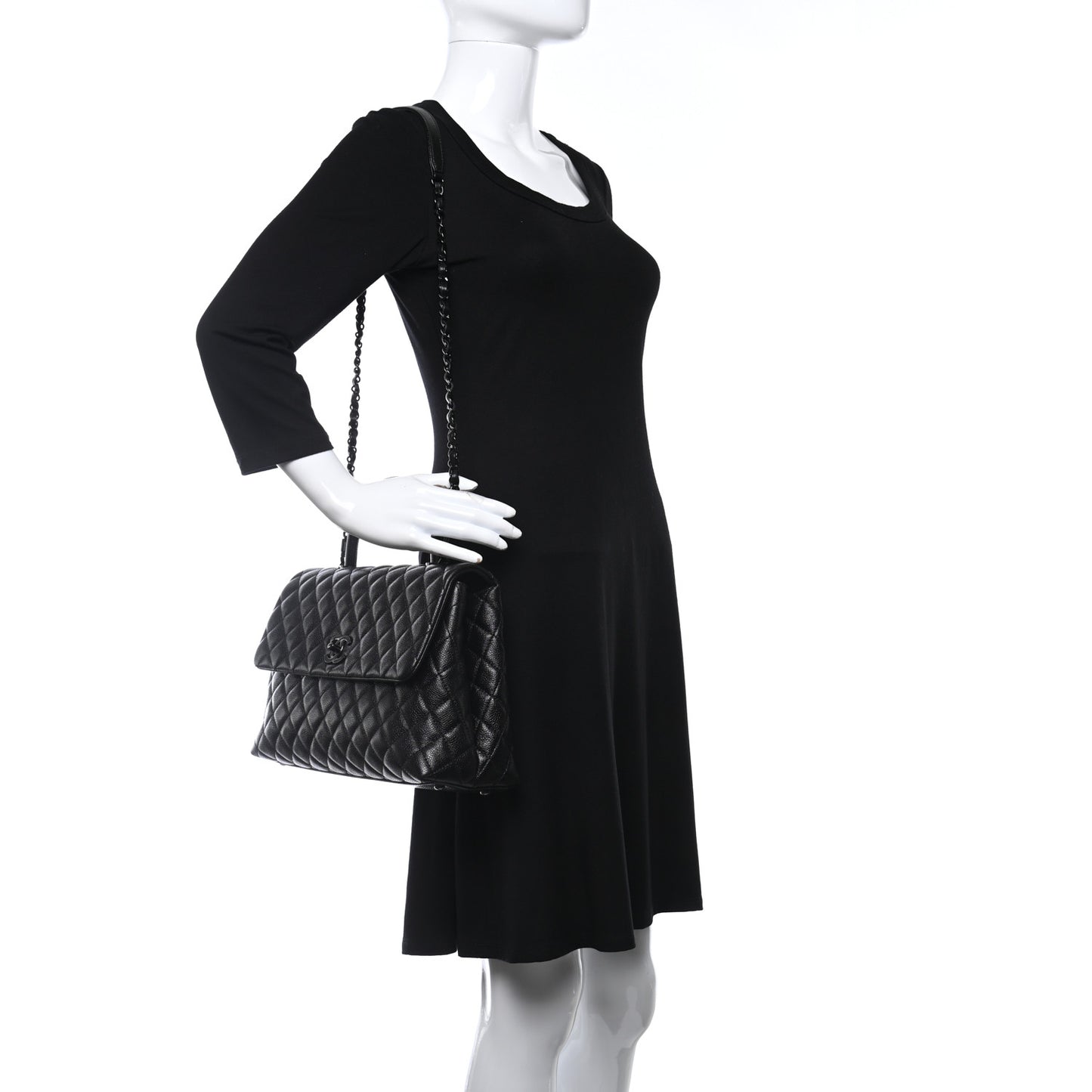 Caviar Quilted Medium Coco Handle Flap So Black