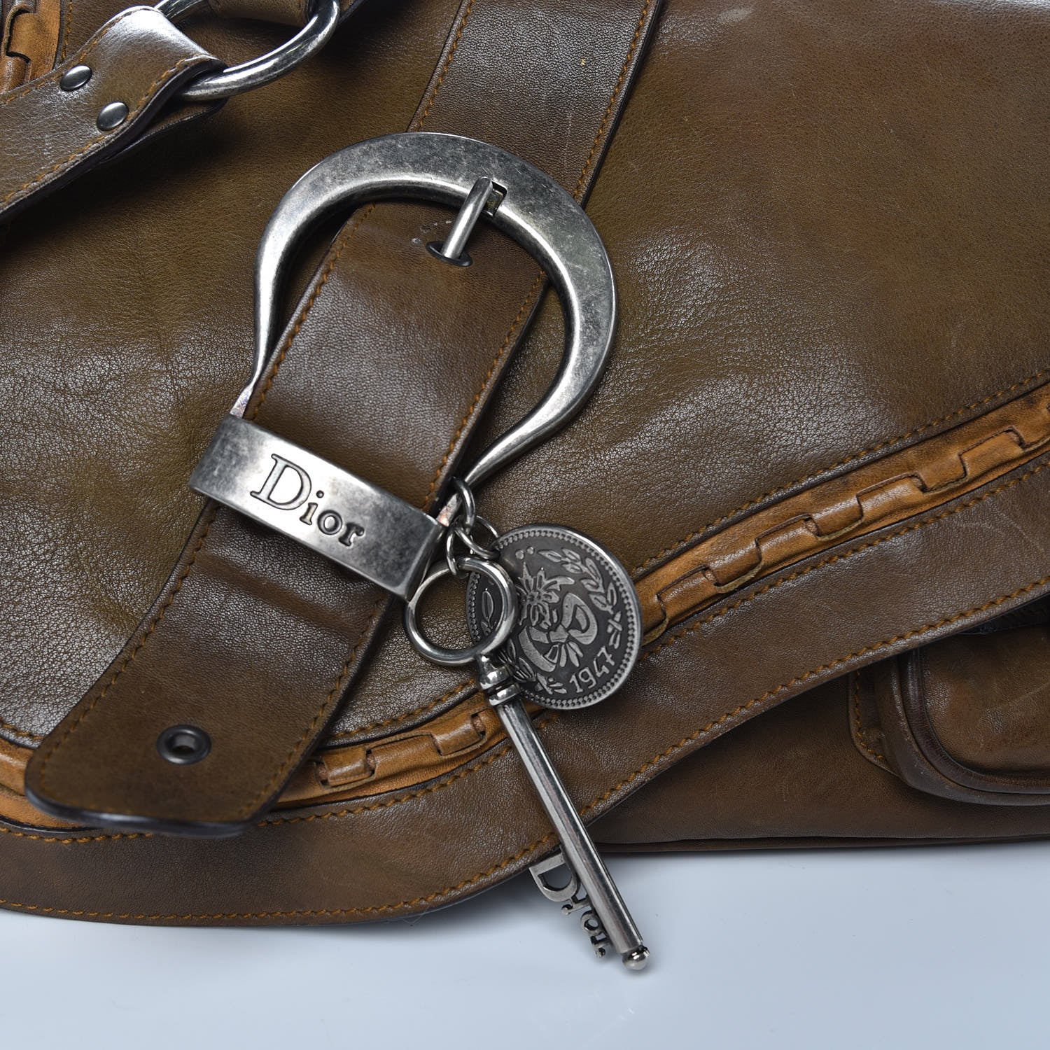 Christian Dior Calfskin Medium Gaucho Double Saddle Bag Green 13 of 16