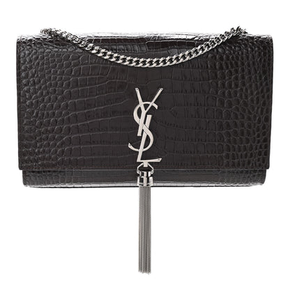 Saint Laurent Calfskin Crocodile Embossed Medium Classic Monogram Kate Tassel Satchel Dark Brown 1 of 8