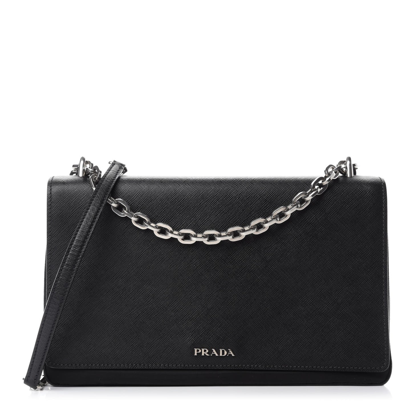 Saffiano Tessuto Nylon Chain Shoulder Bag Black