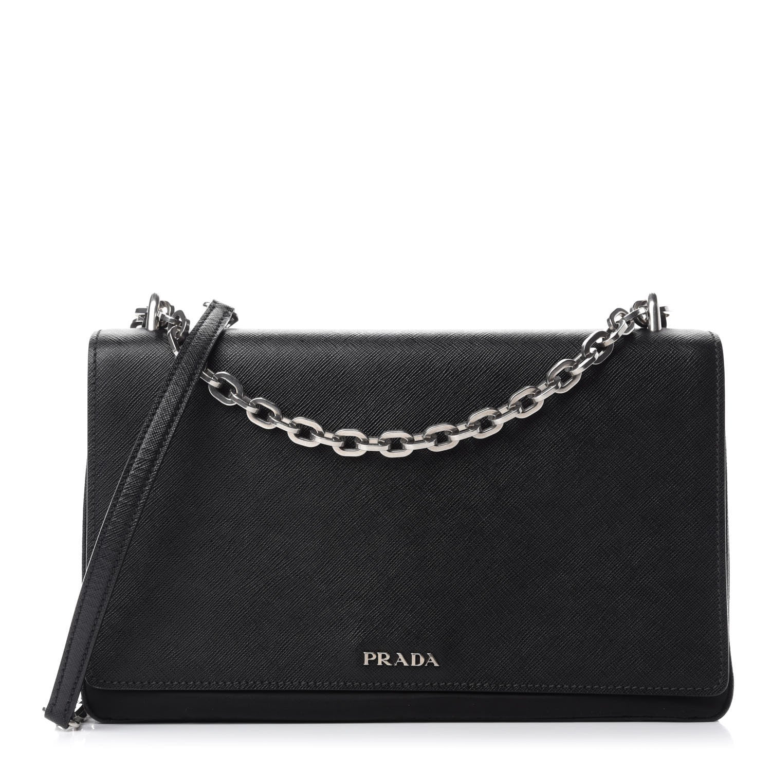 Prada Saffiano Tessuto Nylon Chain Shoulder Bag Black 1 of 11