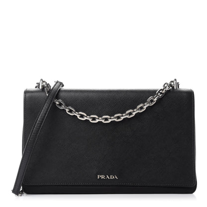 Prada Saffiano Tessuto Nylon Chain Shoulder Bag Black 1 of 11