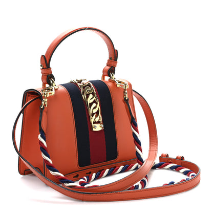 Gucci Vitello Fontanella Web Mini Sylvie Top Handle Bag Orange 3 of 12