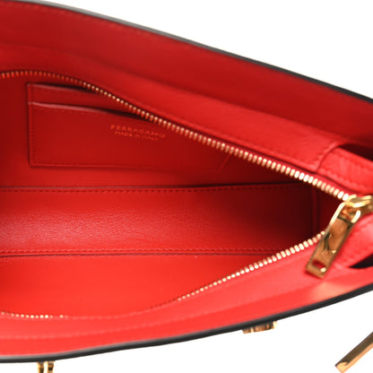 Salvatore Ferragamo Calfskin Mini Hug Crossbody Bag Black Flame Red 5 of 9