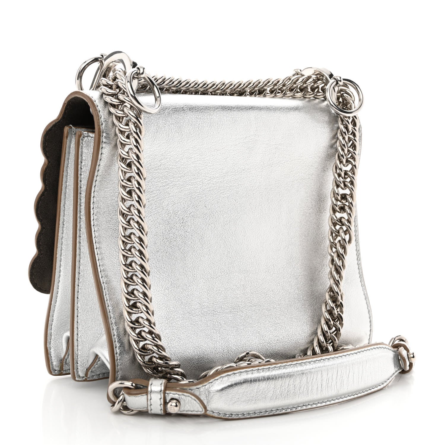 Fendi Vitello Catalan Mirror Scalloped Multi Studded Small Kan I Shoulder Bag Argento 3 of 14