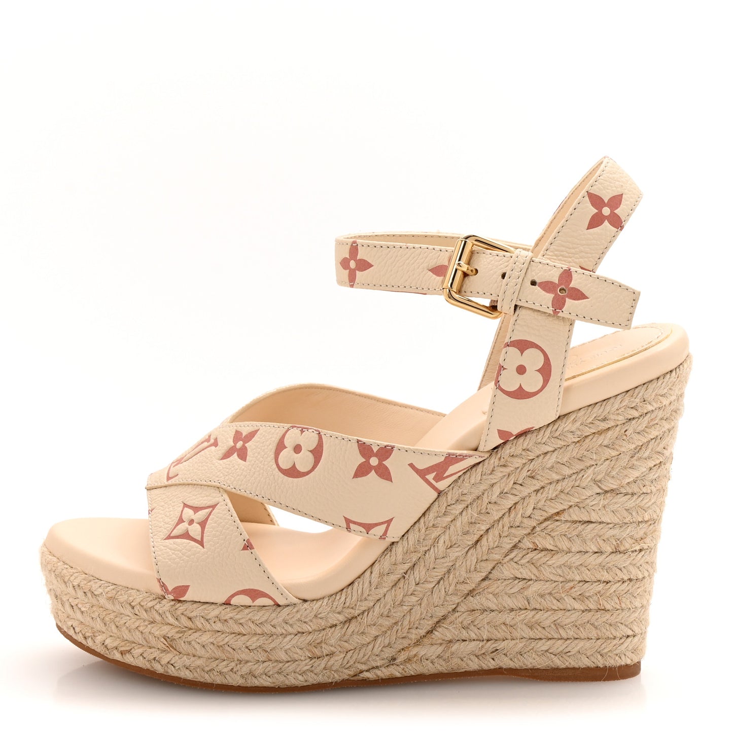 Empreinte Monogram Starboard Espadrille Wedge Sandals 38.5 Creme Rose Trianon