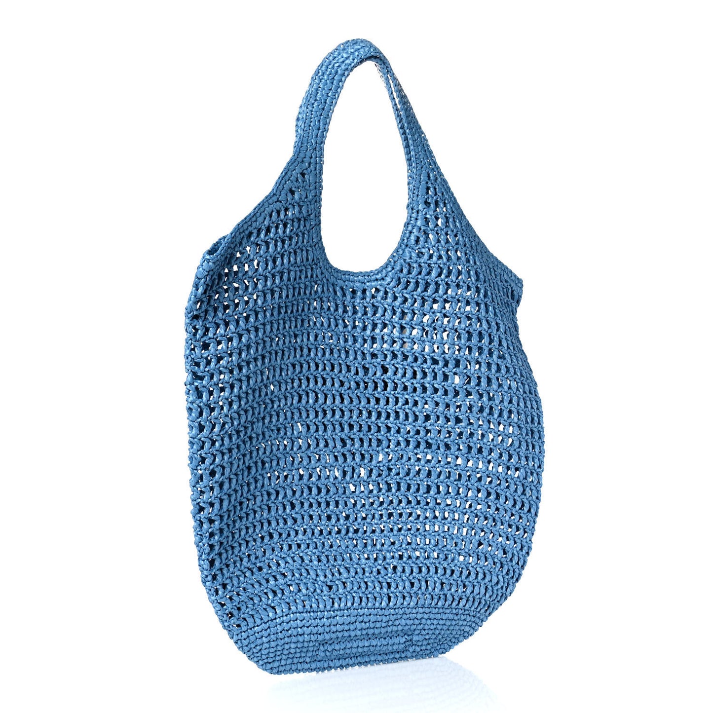 Yarn Raffia Effect Crochet Logo Embroidered Shopping Tote Bag Celeste