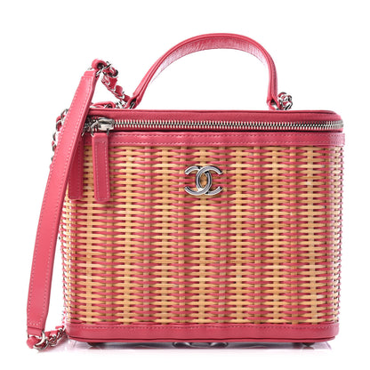 Chanel Glazed Calfskin Raffia Vanity Case Bag Pink 1 of 4