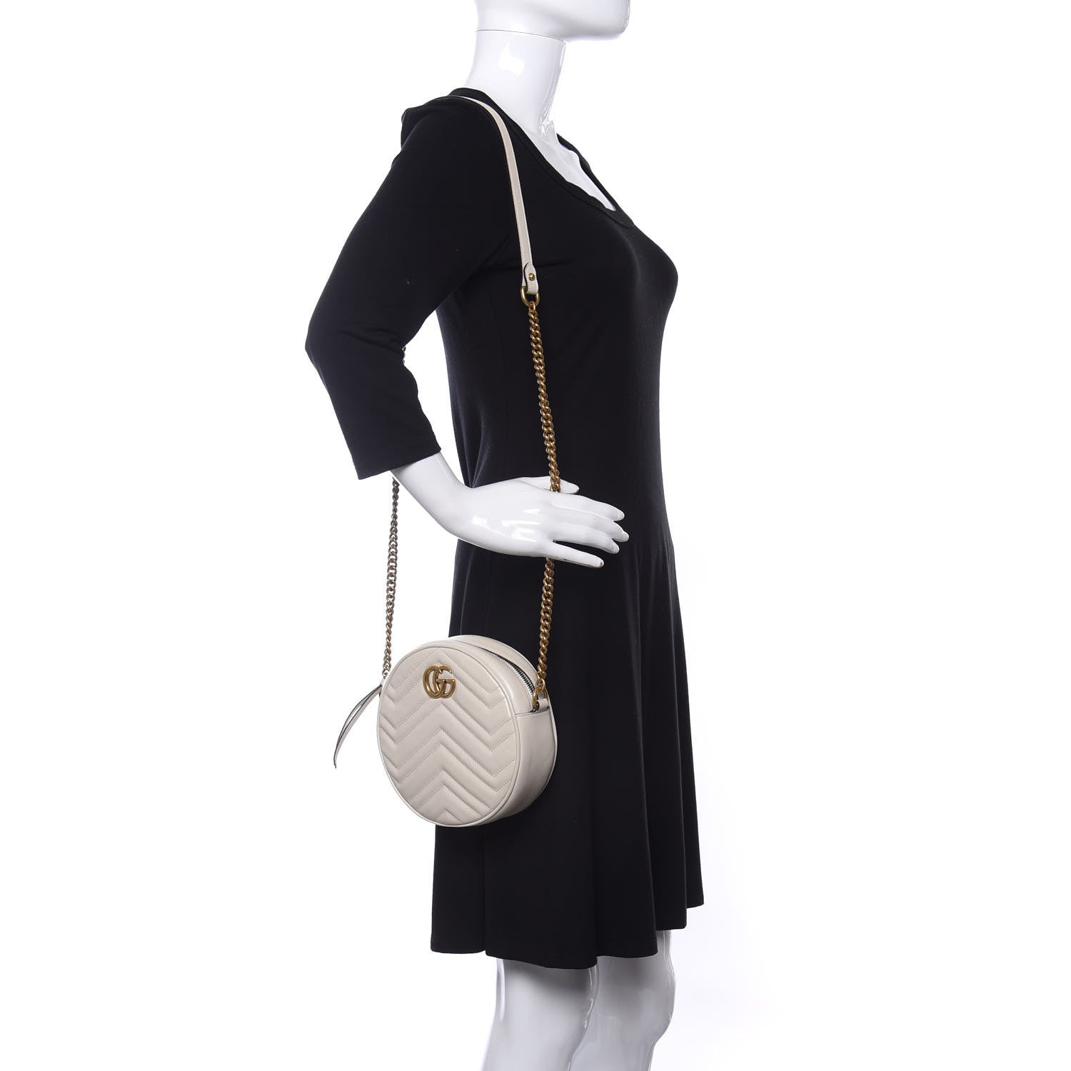 Gucci Calfskin Matelasse Mini GG Marmont Round Shoulder Bag White 2 of 10