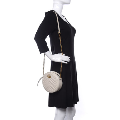 Gucci Calfskin Matelasse Mini GG Marmont Round Shoulder Bag White 2 of 10